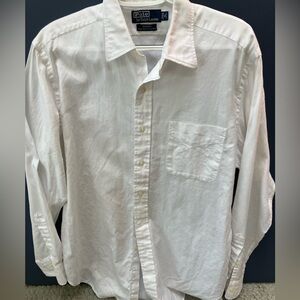 Polo by Ralph Lauren, Andrew 100% 2ply cotton. Long sleeved, white. Sz 16 34/35.